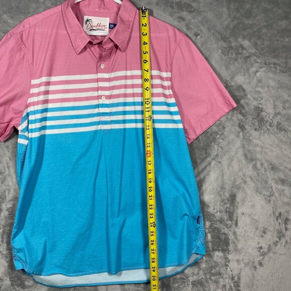 Chubbies 1/4 button up Pullover Pink & Blue Retro Striped Short Sleeve Mens XL - Picture 6 of 7